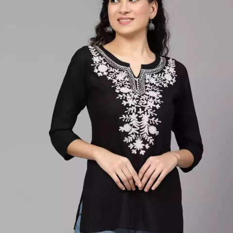 Black Kashmiri Embroidered Short Kurti