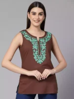 Amaira Brown Sleeveless Short Kurti