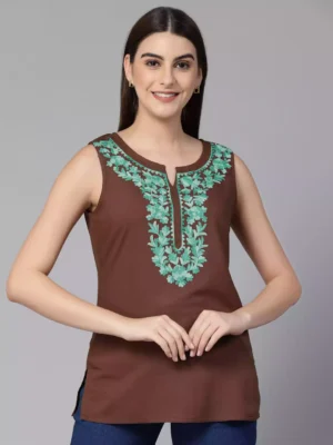 Amaira Brown Sleeveless Short Kurti