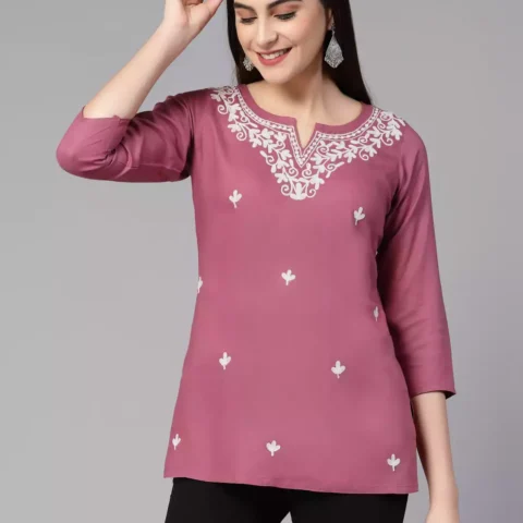 Aiza Kashmiri Pink Short Kurti