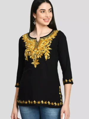 Black Kashmiri Embroidered Short Kurti