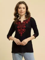 Black Kashmiri Silk Work Short Kurti