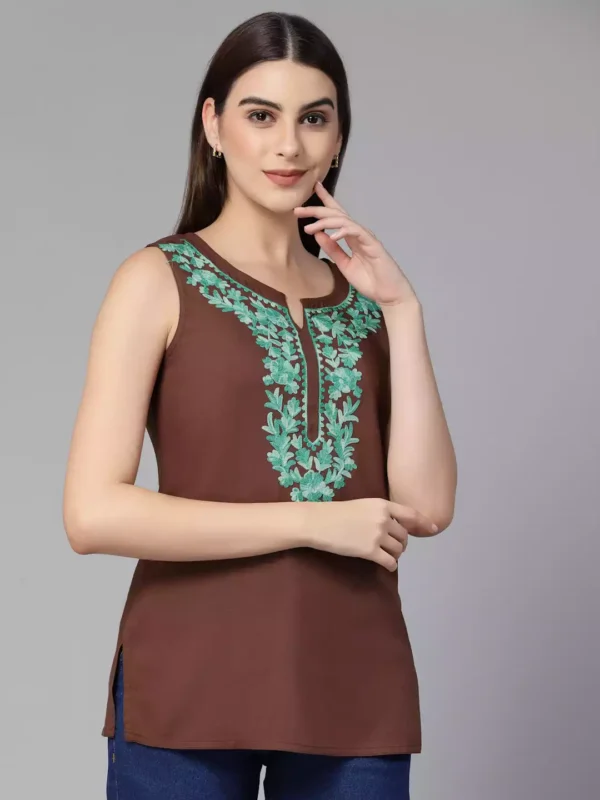 Amaira Brown Sleeveless Short Kurti