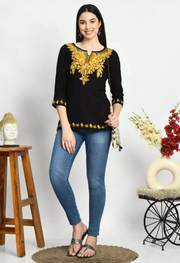 Black Kashmiri Embroidered Short Kurti
