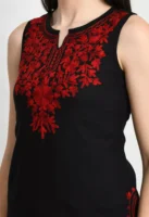 Black Kashmiri Sleeveless Short Kurti